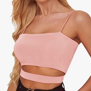 Pink Summer Spaghetti Strap Sleeveless Sexy Rave Cut Out Cami Crop Top